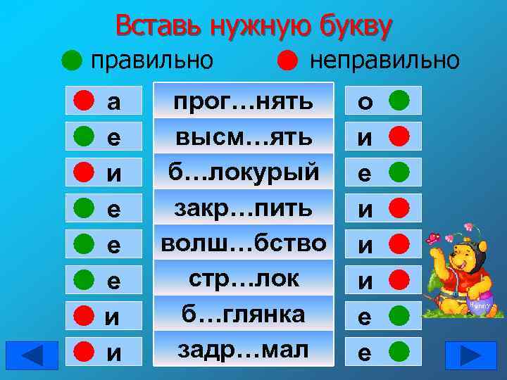 Вставь нужную букву правильно а е и е е е и и неправильно прог…нять