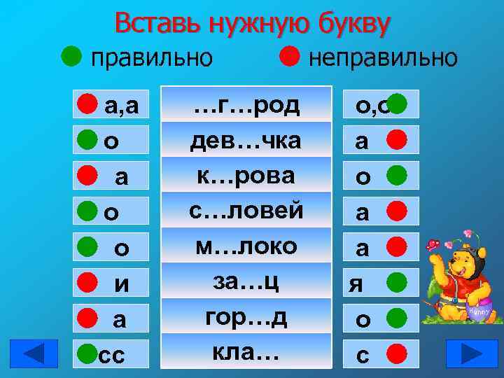 Вставь нужную букву правильно а, а о о и а сс …г…род дев…чка к…рова