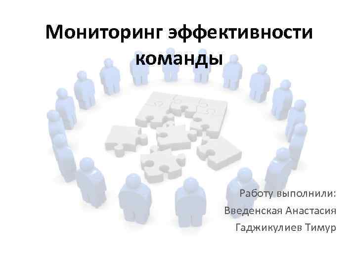 Мониторинг эффективности команды Работу выполнили: Введенская Анастасия Гаджикулиев Тимур 