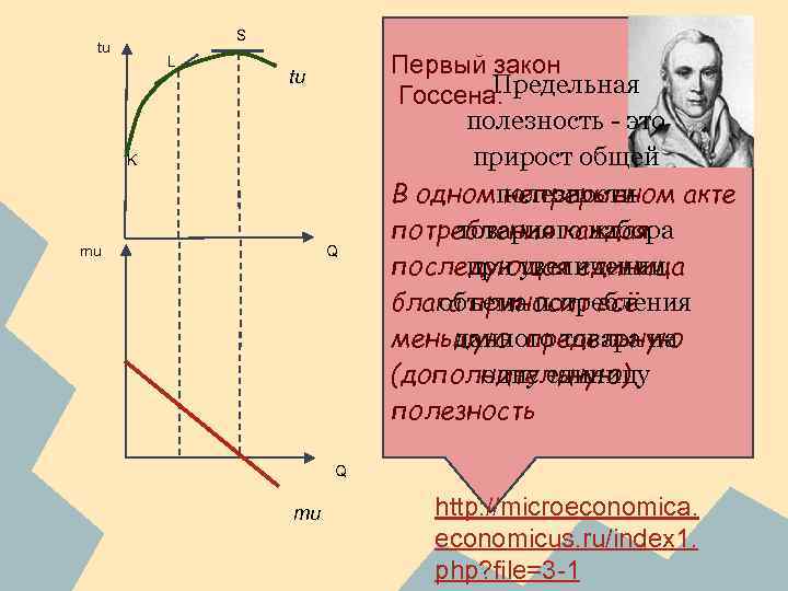 S tu L tu K mu Q Первый закон Предельная Госсена: полезность - это