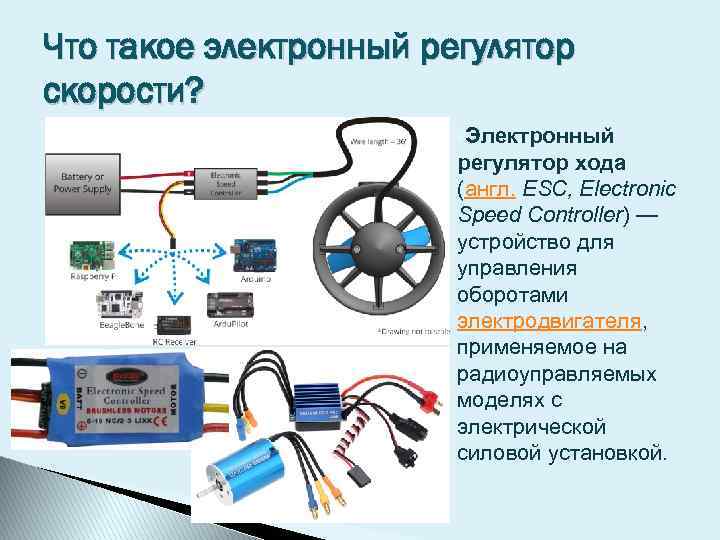 Что такое электронный регулятор скорости? Электронный регулятор хода (англ. ESC, Electronic Speed Controller) —