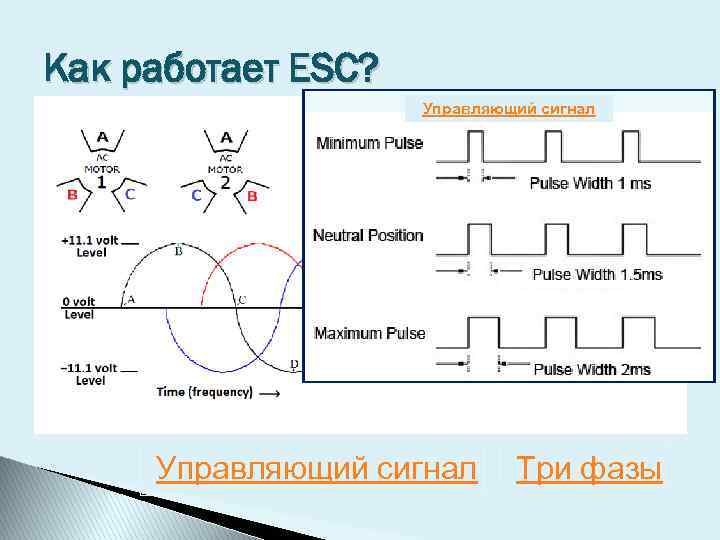 Как работает ESC? Управляющий сигнал Три фазы 