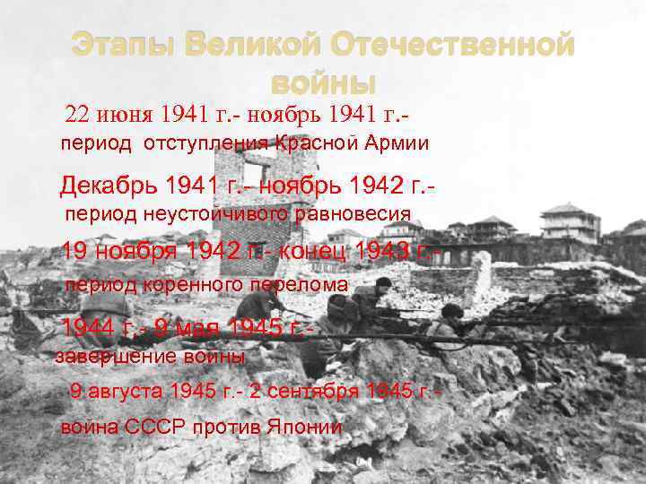 Этапы Великой Отечественной войны 22 июня 1941 г. - ноябрь 1941 г. период отступления