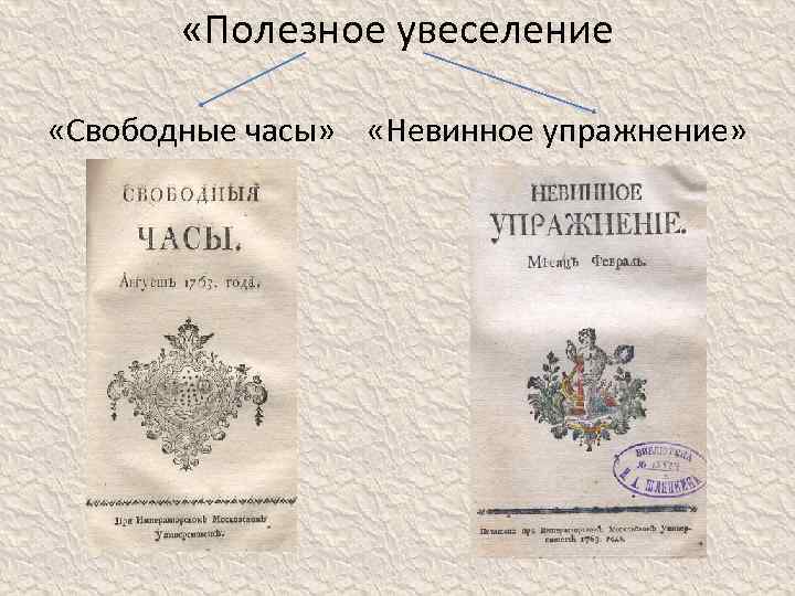  «Полезное увеселение «Свободные часы» «Невинное упражнение» 