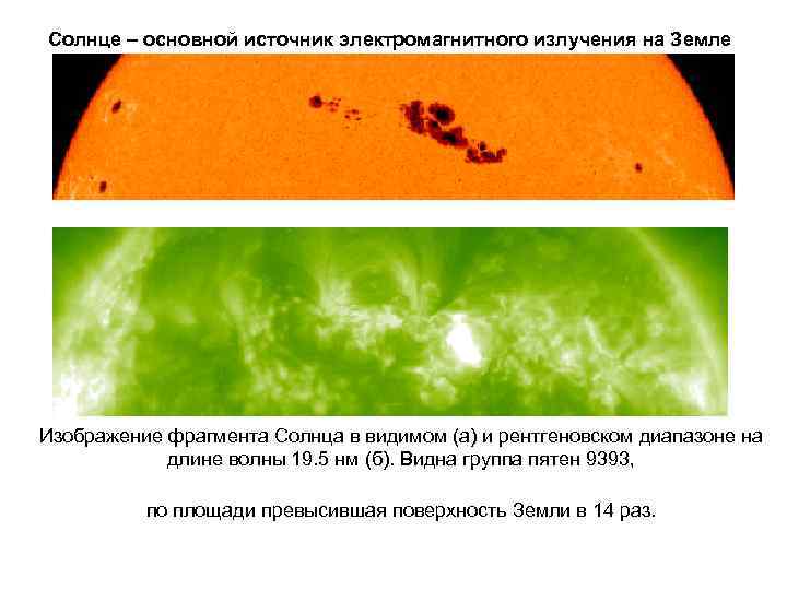 Солнце – основной источник электромагнитного излучения на Земле Изображение фрагмента Солнца в видимом (а)