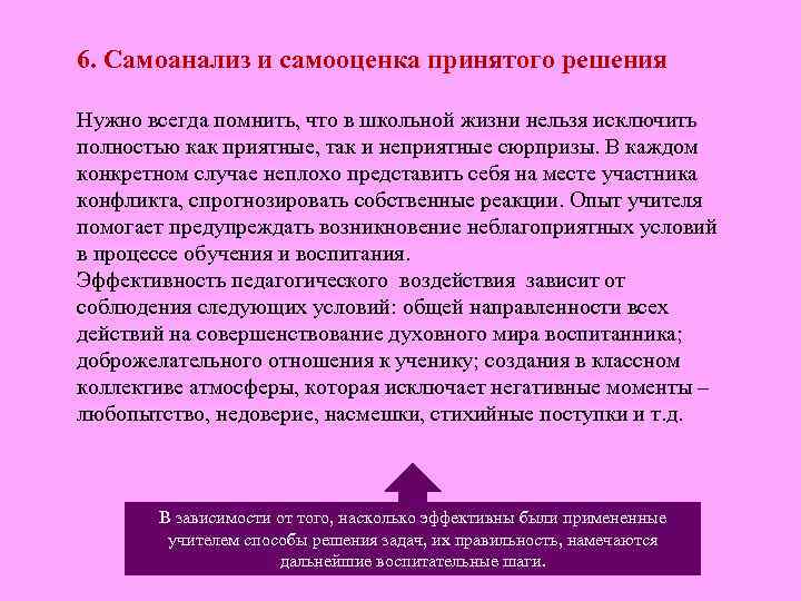 6. Самоанализ и самооценка принятого решения Нужно всегда помнить, что в школьной жизни нельзя