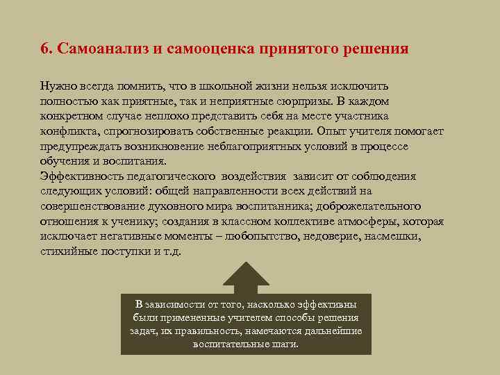 6. Самоанализ и самооценка принятого решения Нужно всегда помнить, что в школьной жизни нельзя