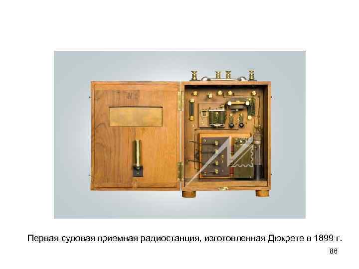 Первая судовая приемная радиостанция, изготовленная Дюкрете в 1899 г. 86 