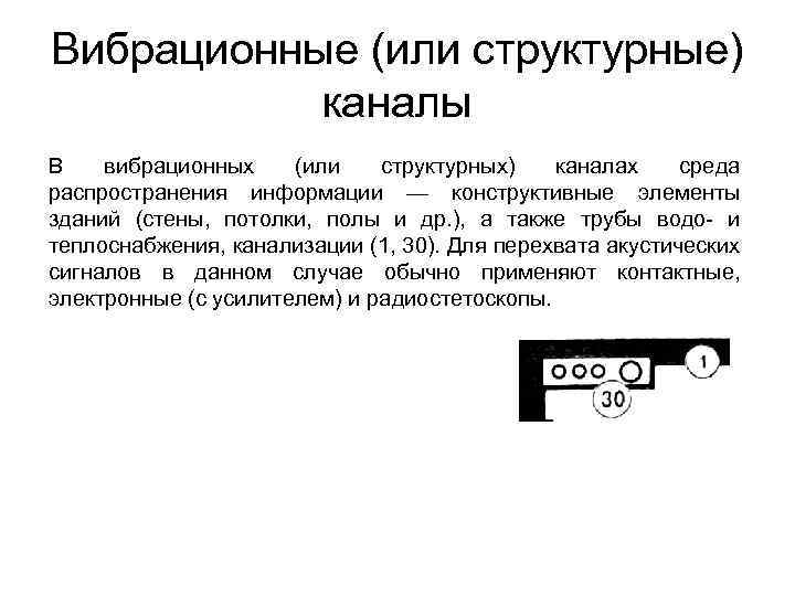 Вибрационные (или структурные) каналы В вибрационных (или структурных) каналах среда распространения информации — конструктивные
