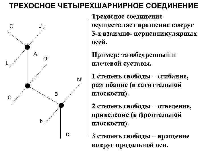 ТРЕХОСНОЕ ЧЕТЫРЕХШАРНИРНОЕ СОЕДИНЕНИЕ Трехосное соединение осуществляет вращение вокруг С L’ 3 -х взаимно- перпендикулярных