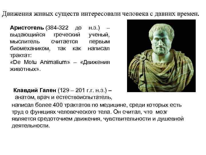 Движения живых существ интересовали человека с давних времен. Аристотель (384 -322 до н. э.