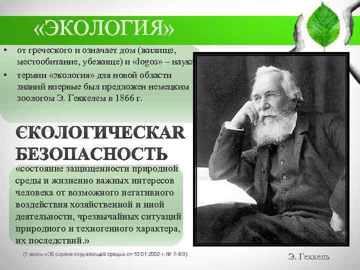  «ЭКОЛОГИЯ» • • от греческого и означает дом (жилище, местообитание, убежище) и «logos»