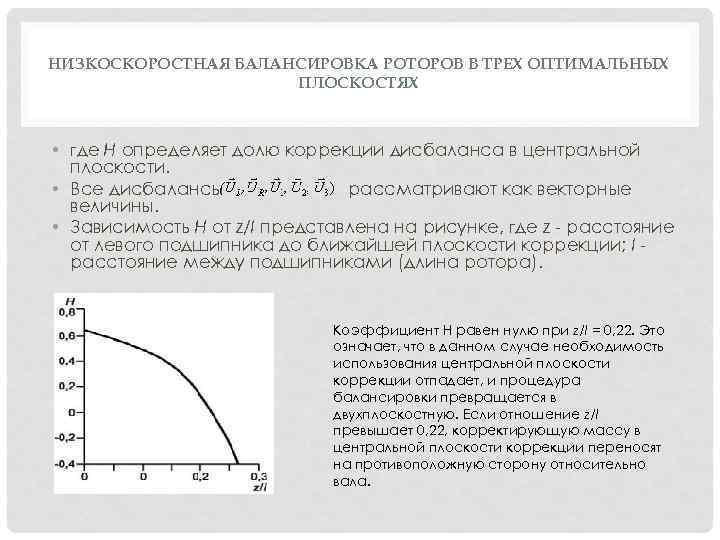 НИЗКОСКОРОСТНАЯ БАЛАНСИРОВКА РОТОРОВ В ТРЕХ ОПТИМАЛЬНЫХ ПЛОСКОСТЯХ • где H определяет долю коррекции дисбаланса