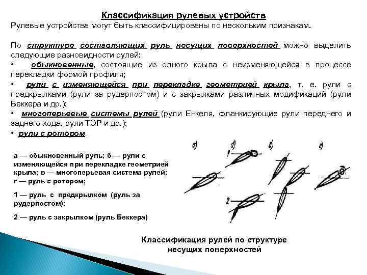 Классификация рулевых устройств Рулевые устройства могут быть классифицированы по нескольким признакам. По структуре составляющих