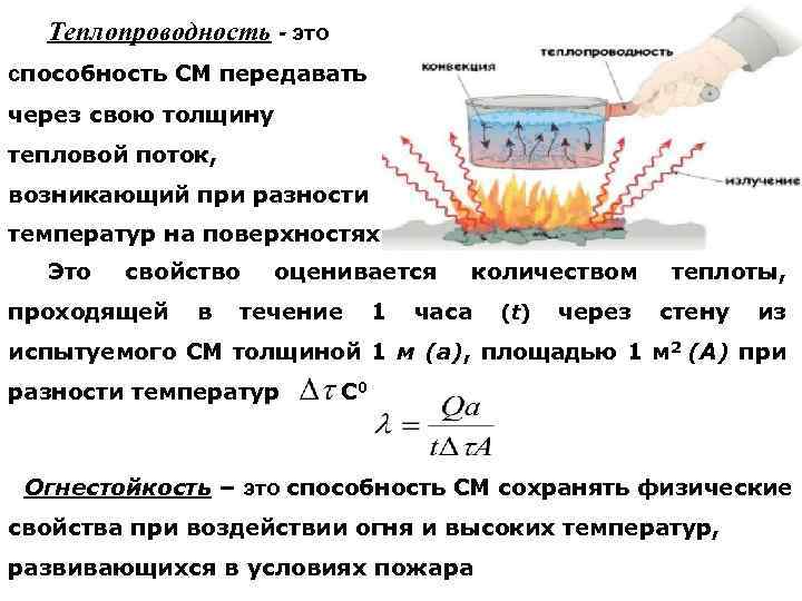 Теплопроводность - это способность СМ передавать через свою толщину тепловой поток, возникающий при разности