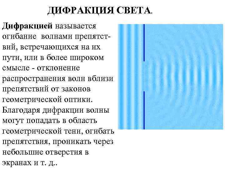 ДИФРАКЦИЯ СВЕТА. Дифракцией называется огибание волнами препятствий, встречающихся на их пути, или в более
