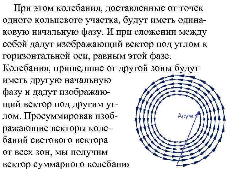 При этом колебания, доставленные от точек одного кольцевого участка, будут иметь одинаковую начальную фазу.