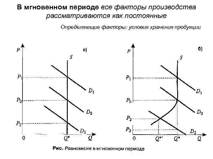 В мгновенном периоде все факторы производства рассматриваются как постоянные Определяющие факторы: условия хранения продукции