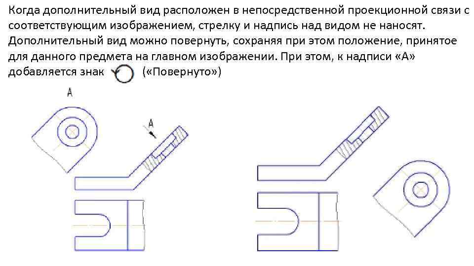 Верно выполнено обозначение повернутого дополнительного вида на рисунке