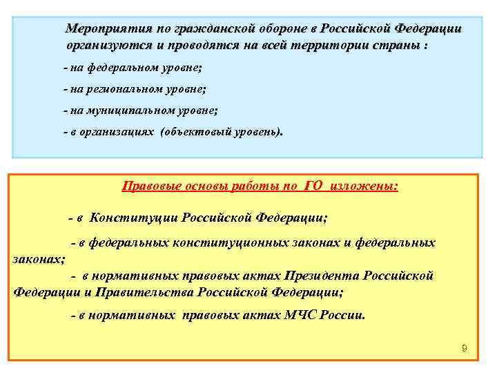 Мероприятия по гражданской обороне в Российской Федерации организуются и проводятся на всей территории страны
