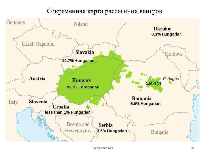 Современная карта расселения венгров Трофимов М. Е. 44 