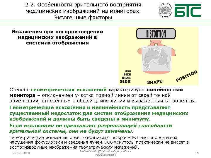 2. 2. Особенности зрительного восприятия медицинских изображений на мониторах. Экзогенные факторы Искажения при воспроизведении