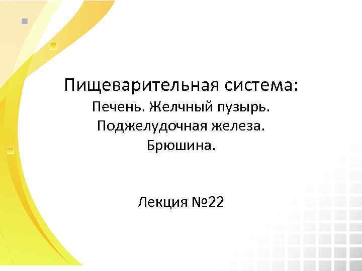 Пищеварительная система: Печень. Желчный пузырь. Поджелудочная железа. Брюшина. Лекция № 22 