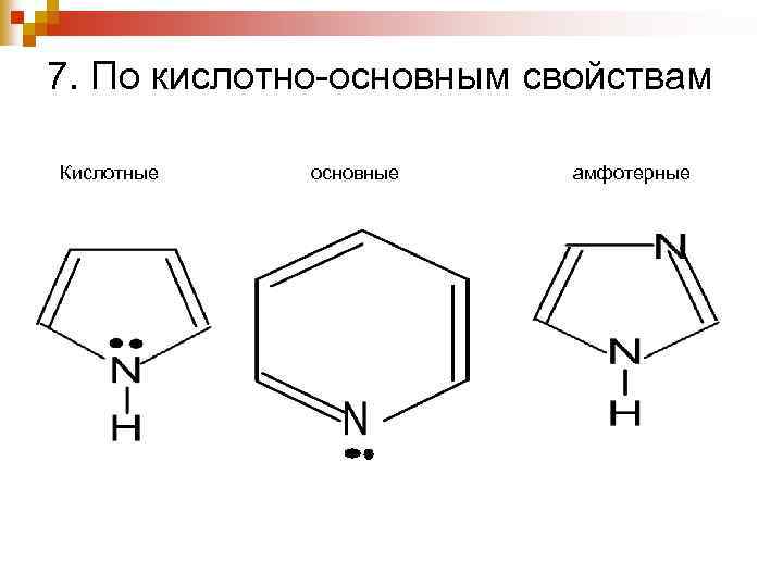 7. По кислотно-основным свойствам Кислотные основные амфотерные 