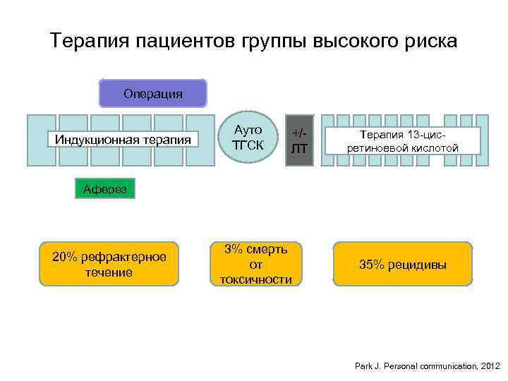 Терапия пациентов группы высокого риска Операция Индукционная терапия Ауто ТГСК +/ЛТ Терапия 13 -цисретиноевой