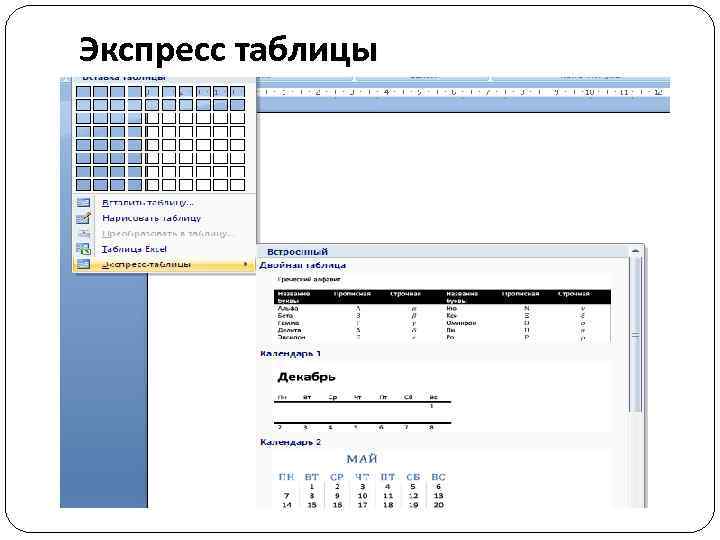 Экспресс таблицы 