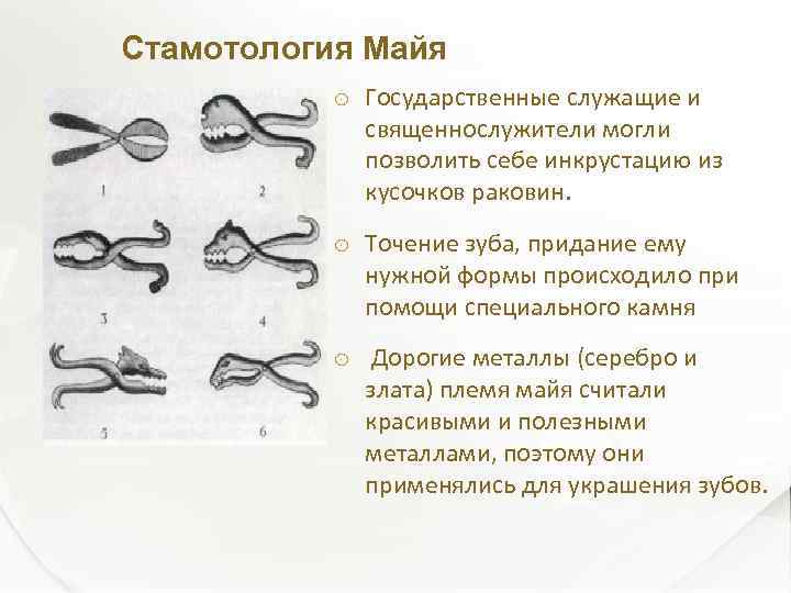 Стамотология Майя Государственные служащие и священнослужители могли позволить себе инкрустацию из кусочков раковин. Точение