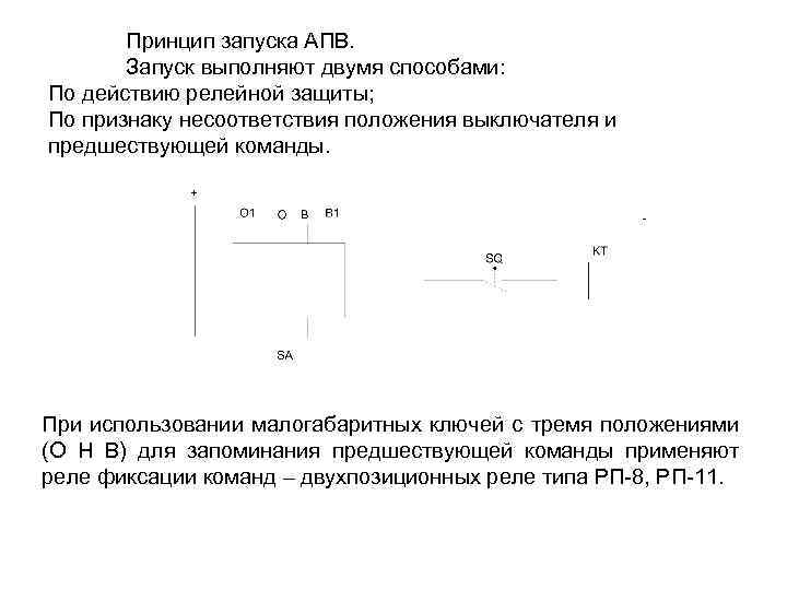 Принцип запуска АПВ. Запуск выполняют двумя способами: По действию релейной защиты; По признаку несоответствия