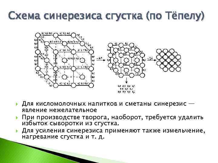 Схема синерезиса сгустка (по Тёпелу) Для кисломолочных напитков и сметаны синерезис — явление нежелательное