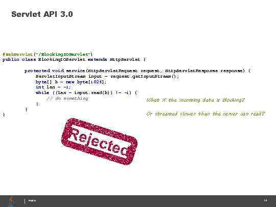 Servlet API 3. 0 @Web. Servlet("/Blocking. IOServlet") public class Blocking. IOServlet extends Http. Servlet