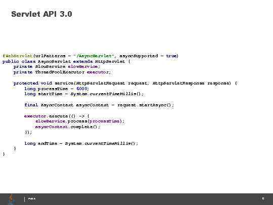 Servlet API 3. 0 @Web. Servlet(url. Patterns = "/Async. Servlet", async. Supported = true)