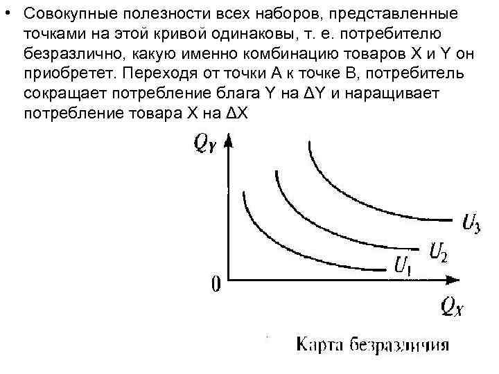  • Совокупные полезности всех наборов, представленные точками на этой кривой одинаковы, т. е.