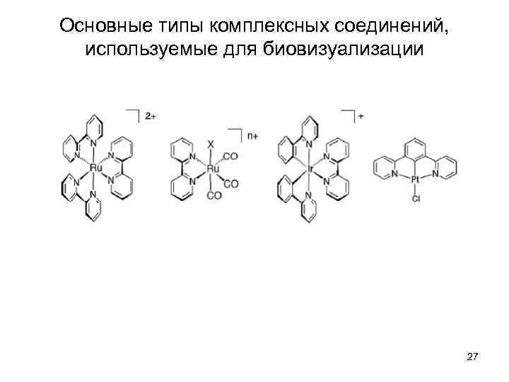 Основные типы комплексных соединений, используемые для биовизуализации 27 