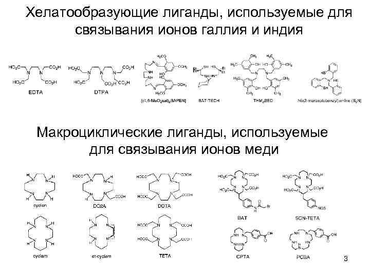 Хелатообразующие лиганды, используемые для связывания ионов галлия и индия Макроциклические лиганды, используемые для связывания