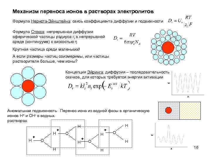 Механизм переноса ионов в растворах электролитов Формула Нернста-Эйнштейна: связь коэффициента диффузии и подвижности Формула