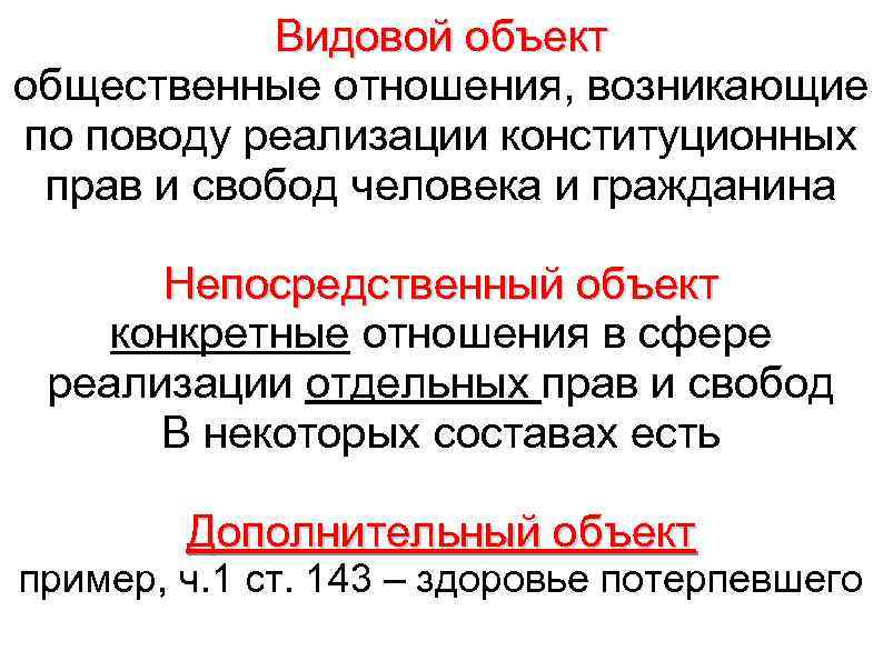 Видовой объект общественные отношения, возникающие по поводу реализации конституционных прав и свобод человека и