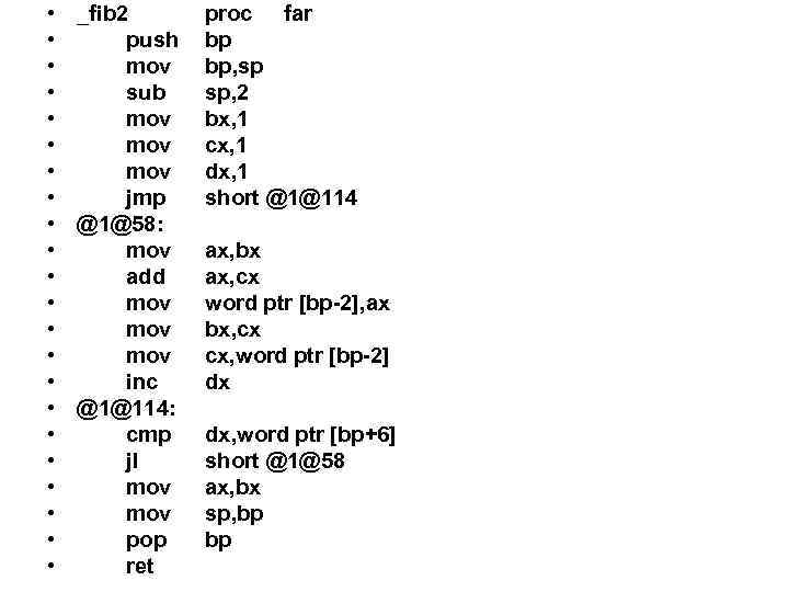  • _fib 2 • push • mov • sub • mov • jmp