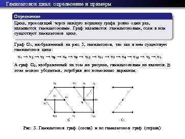 Гамильтонов цикл: определение и примеры Определение Цикл, проходящий через каждую вершину графа ровно один