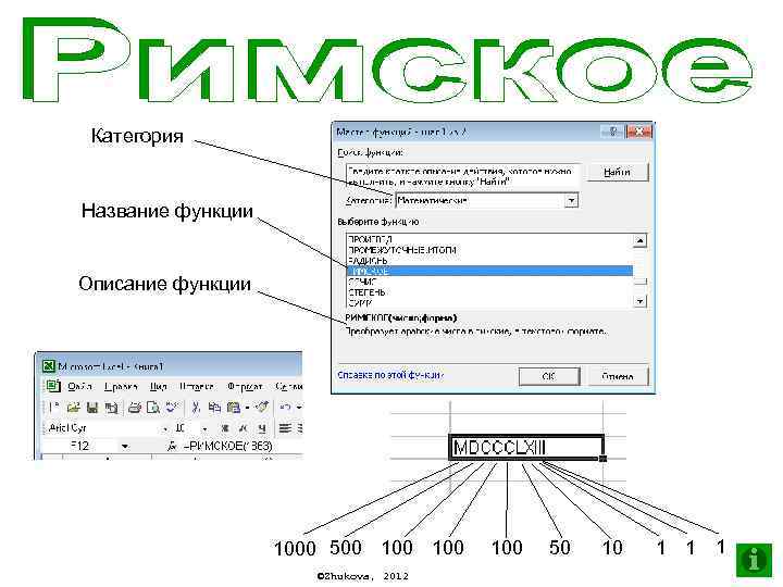 Категория Название функции Описание функции 1000 500 100 ©Zhukova, 2012 100 50 10 1