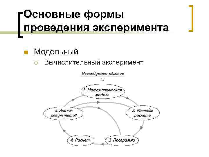 Основные формы проведения эксперимента n Модельный ¡ Вычислительный эксперимент 