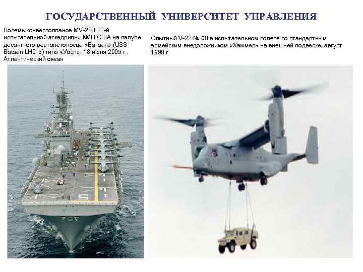 ГОСУДАРСТВЕННЫЙ УНИВЕРСИТЕТ УПРАВЛЕНИЯ Восемь конвертопланов MV-22 B 22 -й испытательной эскадрильи КМП США на