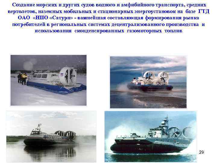 Создание морских и других судов водного и амфибийного транспорта, средних вертолетов, наземных мобильных и