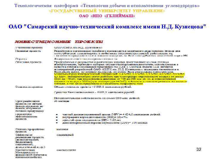 Технологическая платформа «Технологии добычи и использования углеводородов» «ГОСУДАРСТВЕННЫЙ УНИВЕРСИТЕТ УПРАВЛЕНИЯ» ОАО «НПО «ГЕЛИЙМАШ» ОАО