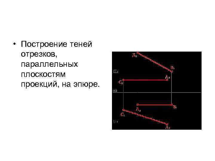  • Построение теней отрезков, параллельных плоскостям проекций, на эпюре. 