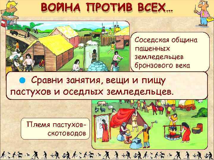 ВОЙНА ПРОТИВ ВСЕХ… Соседская община пашенных земледельцев бронзового века Сравни занятия, вещи и пищу