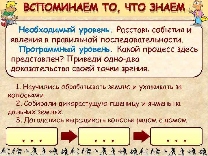 ВСПОМИНАЕМ ТО, ЧТО ЗНАЕМ Необходимый уровень. Расставь события и явления в правильной последовательности. Программный